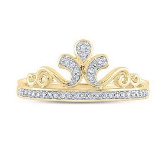 Natural Diamond Crown Tiara Ring 10k Yellow Gold Womens Band